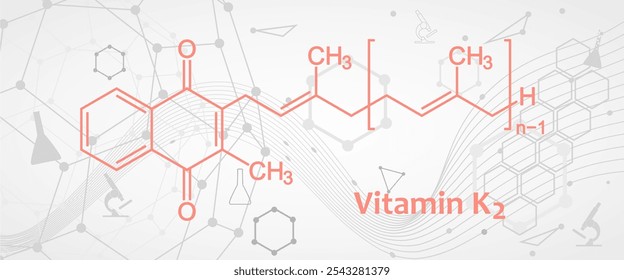 Skeletal formula of Vitamin K2 chemical molecule.