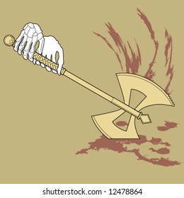 Skeletal hands swinging an axe vector tattoo design