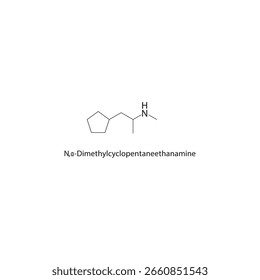 Estructura esquelética de N,αDimethylcyclopentaneethanamine. Ilustración esquemática del compuesto de alquilamina. Diagrama simple, fórmula química.