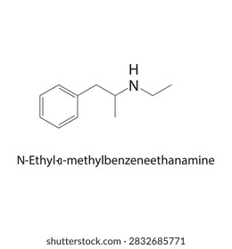 N-Ethyl-α-methylbenzeneethanamine skeletal structure. amine compound schematic illustration. Simple diagram, chemical formula.
