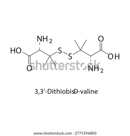 3,3’-Dithiobis-D-valine skeletal structure. amino acid compound schematic illustration. Simple diagram, chemical formula.