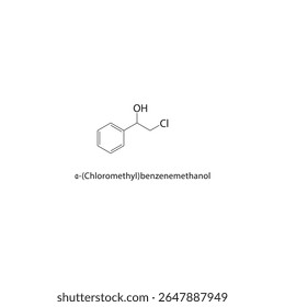 estrutura esquelética de α-(clorometil)-benzenometanol Ilustração esquemática de composto alcoólico aromático. Diagrama simples, fórmula química.