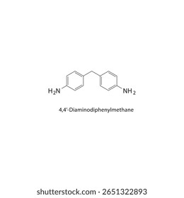 Estrutura esquelética de 4,4’-diaminodifenilmetano Ilustração esquemática do composto amina aromático. Diagrama simples, fórmula química.