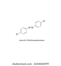 Estrutura esquelética do trans-4,4’-Dicloroazobenzeno. Ilustração esquemática do composto azo. Diagrama simples, fórmula química.