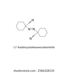 1,1’-Azobiscyclohexanecarbonitrile skeletal structure.Azo Compound compound schematic illustration. Simple diagram, chemical formula.