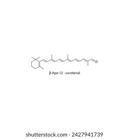 β-Apo-12′-carotenal skeletal structure diagram.Caratenoid compound molecule scientific illustration on white background.