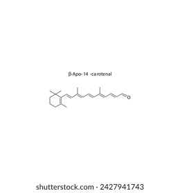 β-Apo-14′-carotenal skeletal structure diagram.Caratenoid compound molecule scientific illustration on white background.