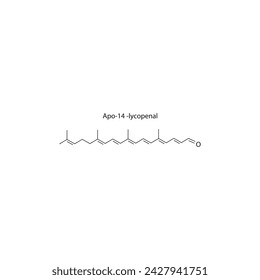 Apo-14′-lycopena skeletal structure diagram.Caratenoid compound molecule scientific illustration on white background.