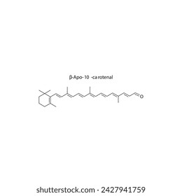 β-Apo-10′-carotenal skeletal structure diagram.Caratenoid compound molecule scientific illustration on white background.