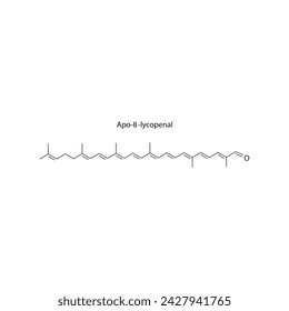 Apo-8′-lycopenal skeletal structure diagram.Caratenoid compound molecule scientific illustration on white background.