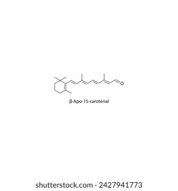 β-Apo-15-carotenal skeletal structure diagram.Caratenoid compound molecule scientific illustration on white background.