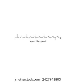 Apo-12′-lycopenal skeletal structure diagram.Caratenoid compound molecule scientific illustration on white background.