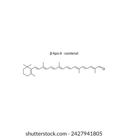 β-Apo-8′-carotenal skeletal structure diagram.Caratenoid compound molecule scientific illustration on white background.