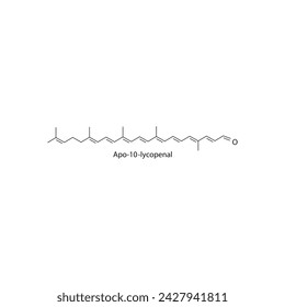 Apo-10′-lycopenal skeletal structure diagram.Caratenoid compound molecule scientific illustration on white background.