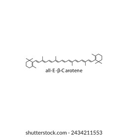 all-E-β-Carotene skeletal structure diagram.Caratenoid compound molecule scientific illustration on white background.