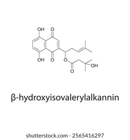 β-hydroxyisovalerylalkannin skeletal structure diagram.Naphthoquinone compound molecule scientific illustration.