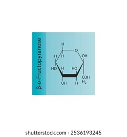 β-D-Fructopyranose skeletal structure diagram.Sugar compound molecule scientific illustration.
