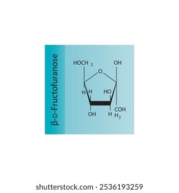 β-D-Fructofuranose skeletal structure diagram.Sugar compound molecule scientific illustration.