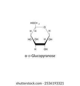 α-D-Glucopyranose diagrama de estrutura esquelética.Molécula composta de açúcar ilustração científica.