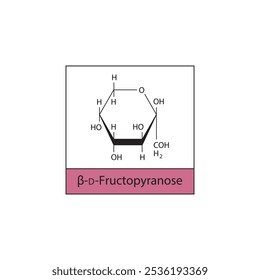 Diagrama de estructura esquelética de β-D-Fructopyranose. Ilustración científica de molécula de compuesto de azúcar.