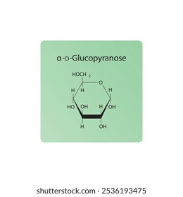 Diagrama de estructura esquelética de α-D-glucopiranosa. Ilustración científica de la molécula de compuesto de azúcar.