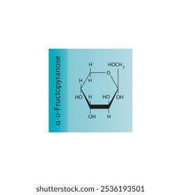 α-D-Fructopyranose skeletal structure diagram.Sugar compound molecule scientific illustration.