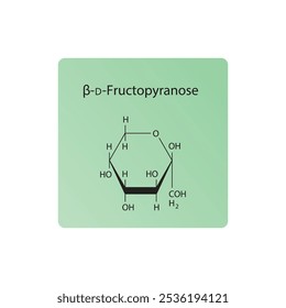 β-D-Fructopyranose skeletal structure diagram.Sugar compound molecule scientific illustration.
