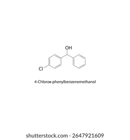 Estrutura esquelética de 4-cloro-αfenilbenzenometanol Ilustração esquemática do composto de álcool arílico halogenado. Diagrama simples, fórmula química.