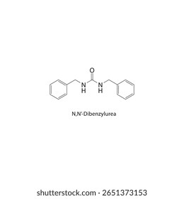 Estrutura esquelética da N,N’-dibenzilureia Ilustração esquemática do composto derivado de ureia. Diagrama simples, fórmula química.