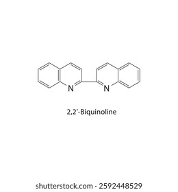 2,2’-Biquinoline skeletal structure.Heterocycle compound schematic illustration. Simple diagram, chemical formula.