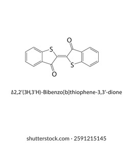 Δ2,2’(3H,3’H)-Bibenzo[b]-thiophene-3,3’-dione skeletal structure.Polycyclic Sulfur Compound compound schematic illustration. Simple diagram, chemical formula.