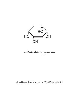 α-D-Arabinopyranose skeletal structure.Sugar compound schematic illustration. Simple diagram, chemical formula.