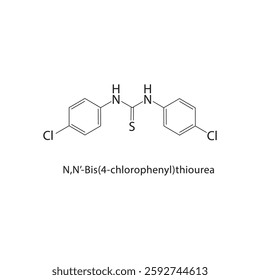 N,N’-Bis(4-chlorophenyl)-thiourea skeletal structure.Thiourea Derivative compound schematic illustration. Simple diagram, chemical formula.