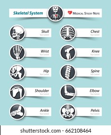 Skeletal System . Bone icon and sticky note .