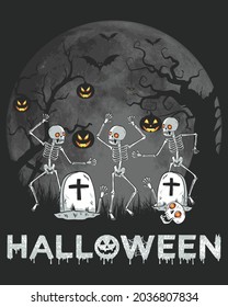 Skeletals Pumpkins Halloween Vector illustration. Happy Halloween Background