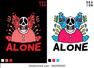 Skeleton with alone typography design illustration. Vector graphics for t-shirt prints and other uses.