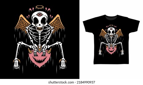 Skeleton angel tshirt design concept