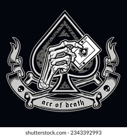
 skeleton arm with ace of spade,   grunge vintage design t shirts
