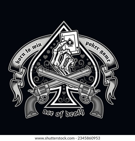  skeleton arm with ace of spade and guns,   grunge vintage design t shirts