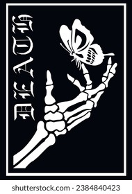 
skeleton arm with butterfly, grunge vintage design t shirts