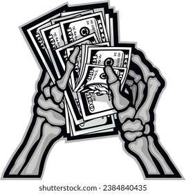 skeleton arm with money,  grunge vintage design t shirts