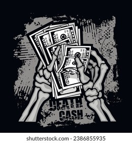 skeleton arm with money,  grunge vintage design t shirts