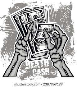 skeleton arm with money,  grunge vintage design t shirts