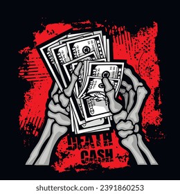 skeleton arm with money,  grunge vintage design t shirts