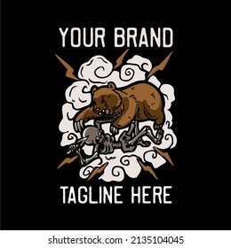 skeleton attacked by bear vintage t shirt design template