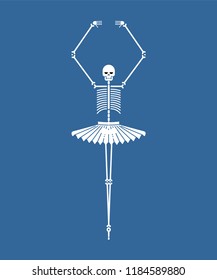 Skeleton ballerina isolated. Skull and bones ballet. Halloween Vector illustration. 
