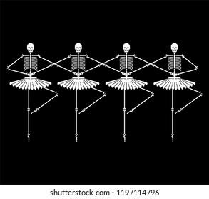 Skeleton ballerina isolated. Skull and bones ballet. Halloween Vector illustration. 
