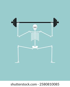 Skeleton and barbell. Gym symbol. Hardcore weight training. Fitness sign