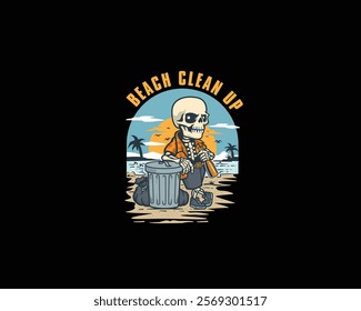 skeleton beach clean up illustration