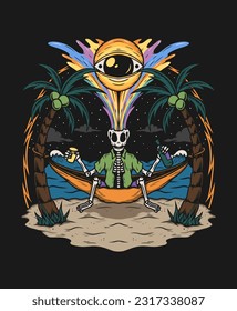 Skeleton beach hand drawn illustration vector design